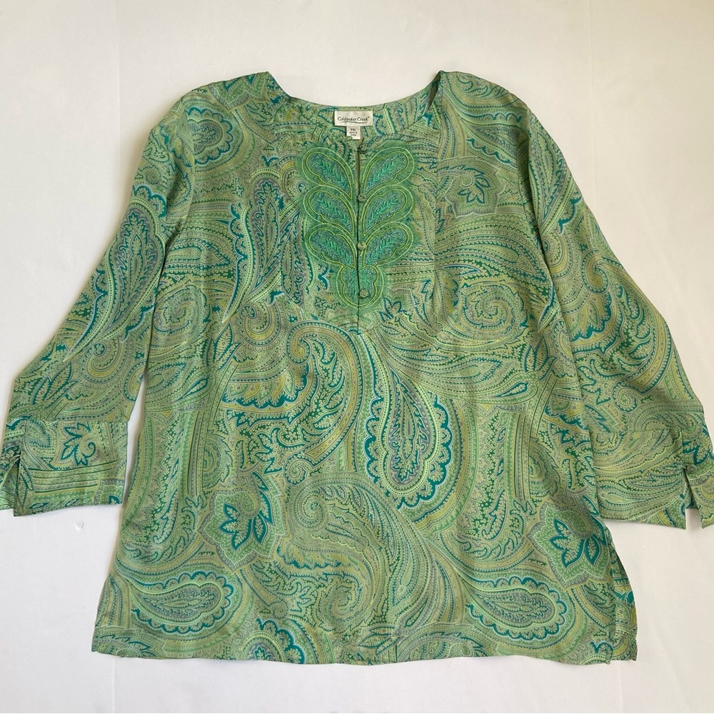 Coldwater Creek women’s tunic. Size PXL.100% Silk. Excellent preowned condition.